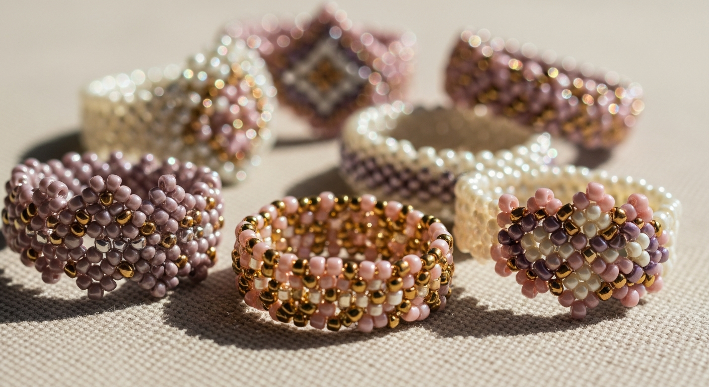 Кольца из бисера ручной работы — примеры работ курса Ringbead